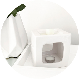 Wax melt burners / warmers. White square ceramic burner with tea-light.